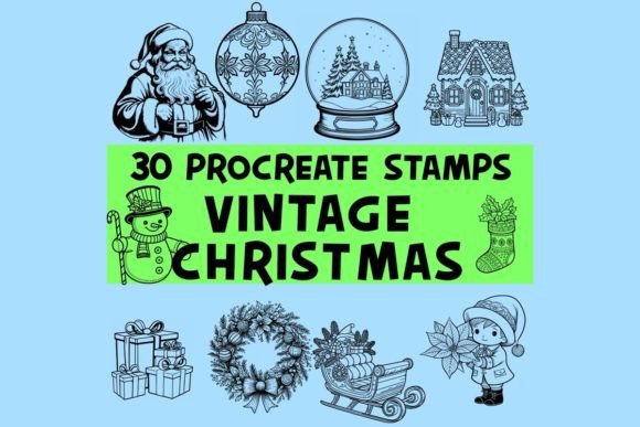 Download Vintage Christmas Procreate Stamp Brush - Vintage Collection