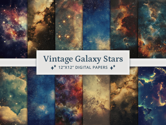 Download Vintage Galaxy Stars Digital Papers - Digital paper Collection