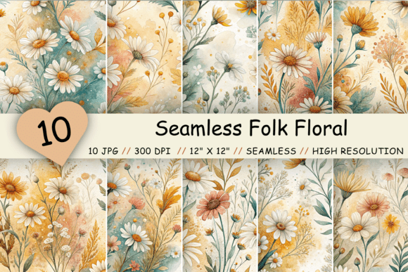 Download Seamless Folk Floral Digital Paper - Digital paper Collection