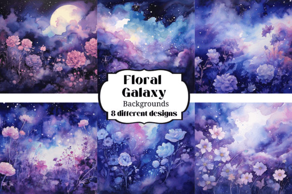 Download Purple Floral Galaxy Digital Paper - Digital paper Collection