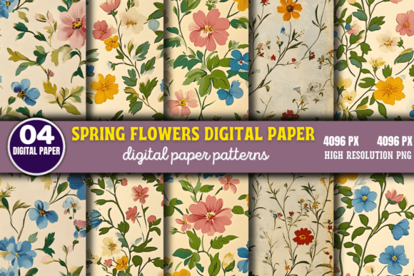 Download Spring Flowers Digital Paper Pattern 3 - Digital paper Collection