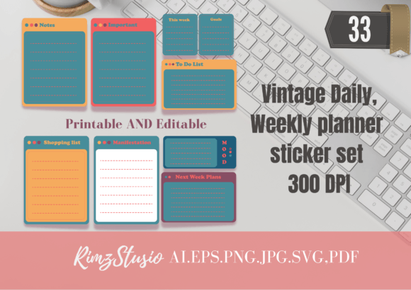 Download Vintage Daily, Weekly Planner Sticker - Vintage Collection