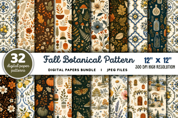 Download Fall Botanical Pattern Digital Papers - Digital paper Collection