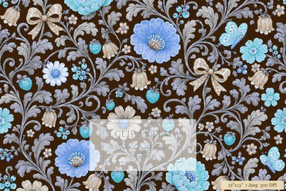 Download Blue Brown Vintage Floral Damask Pattern - Vintage Collection