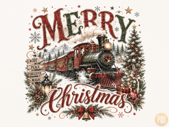 Download Merry Christmas Vintage Steam Train PNG - Vintage Collection