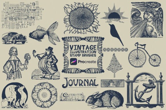 Download Free Procreate Vintage Stamps Brush Set - Vintage Collection