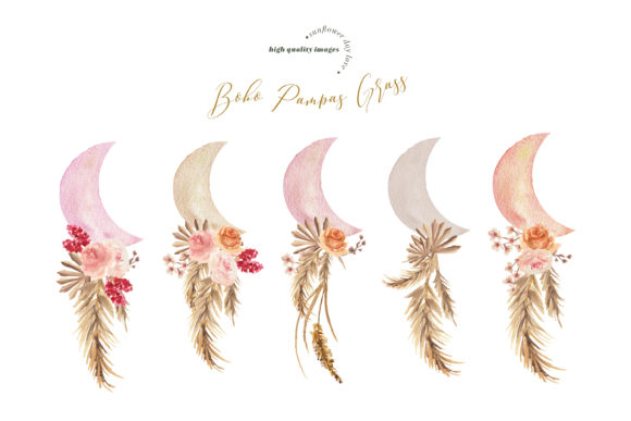 Download Modern Boho Pampas Grass Whimsical Moon - Boho Collection